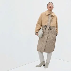 EVERLANE Quilted Teddy Coat - Khaki/Cashew